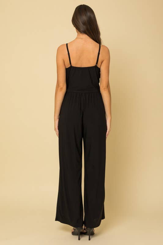 Babs Sleeveless Surplice Tie Pants Jumpsuit