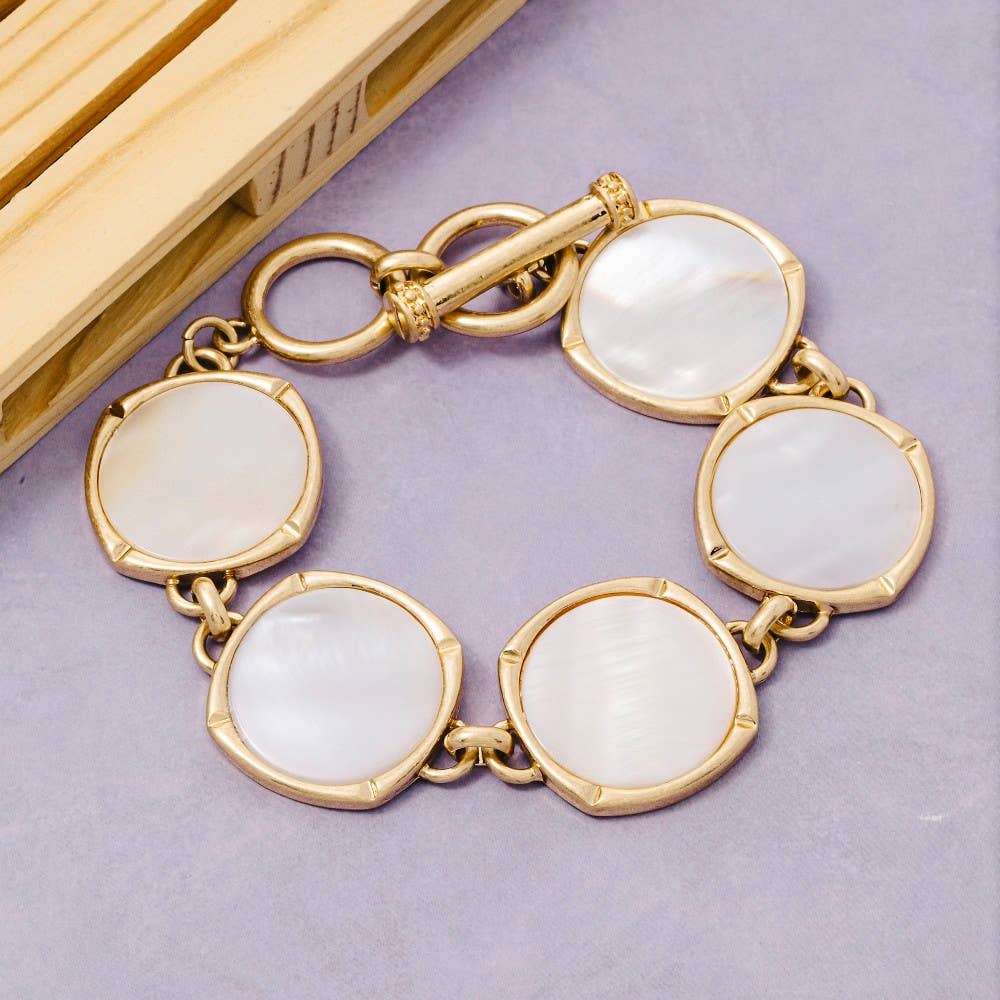 Atticus Pearl Disc Toggle Chain Bracelet PREORDER