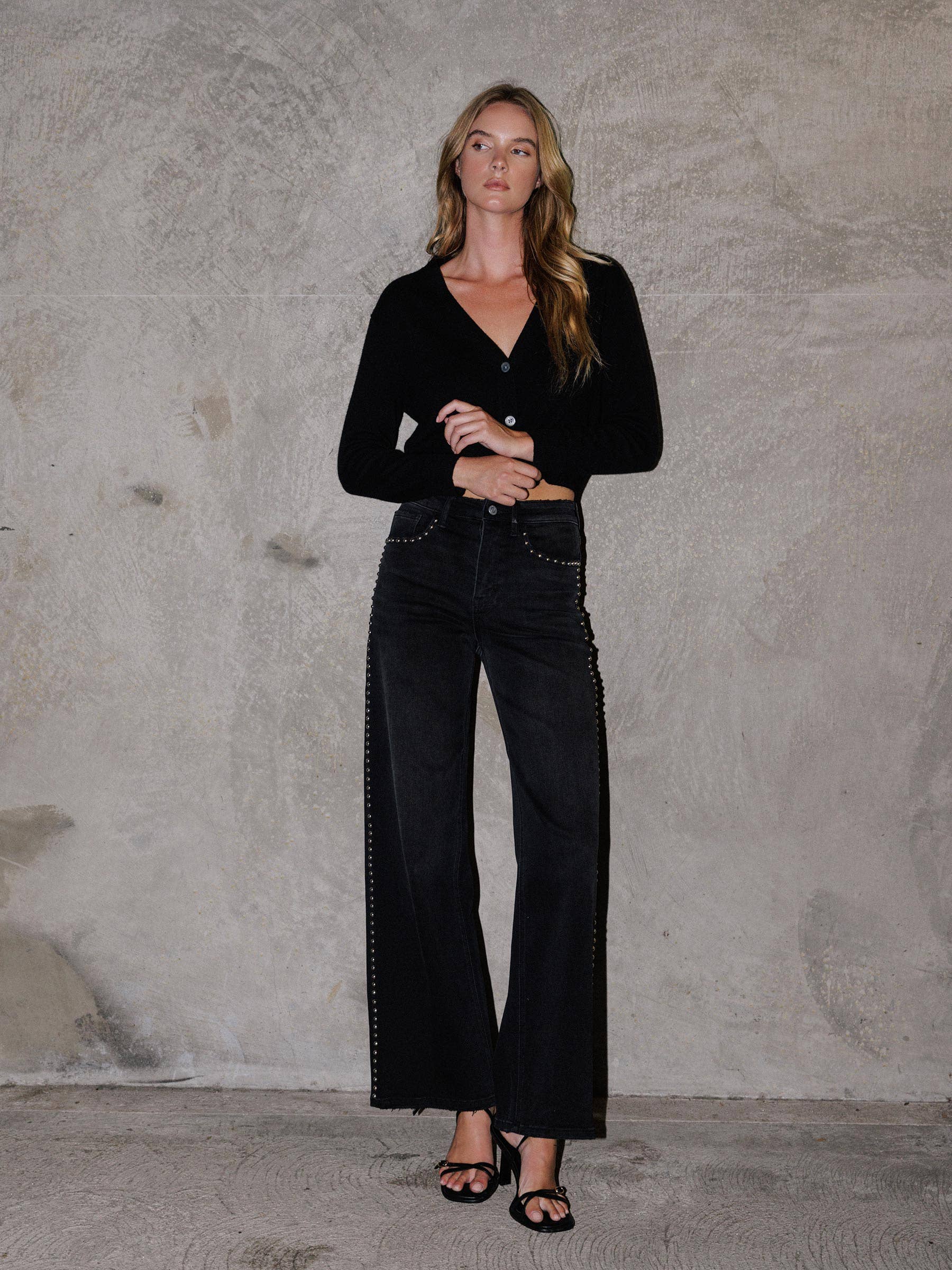 Vervet Nail Head Black Wide Jeans