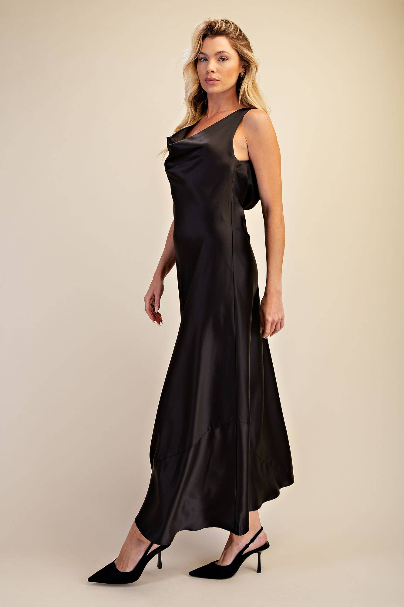 Charie Cowl Neck Satin Evening Dress