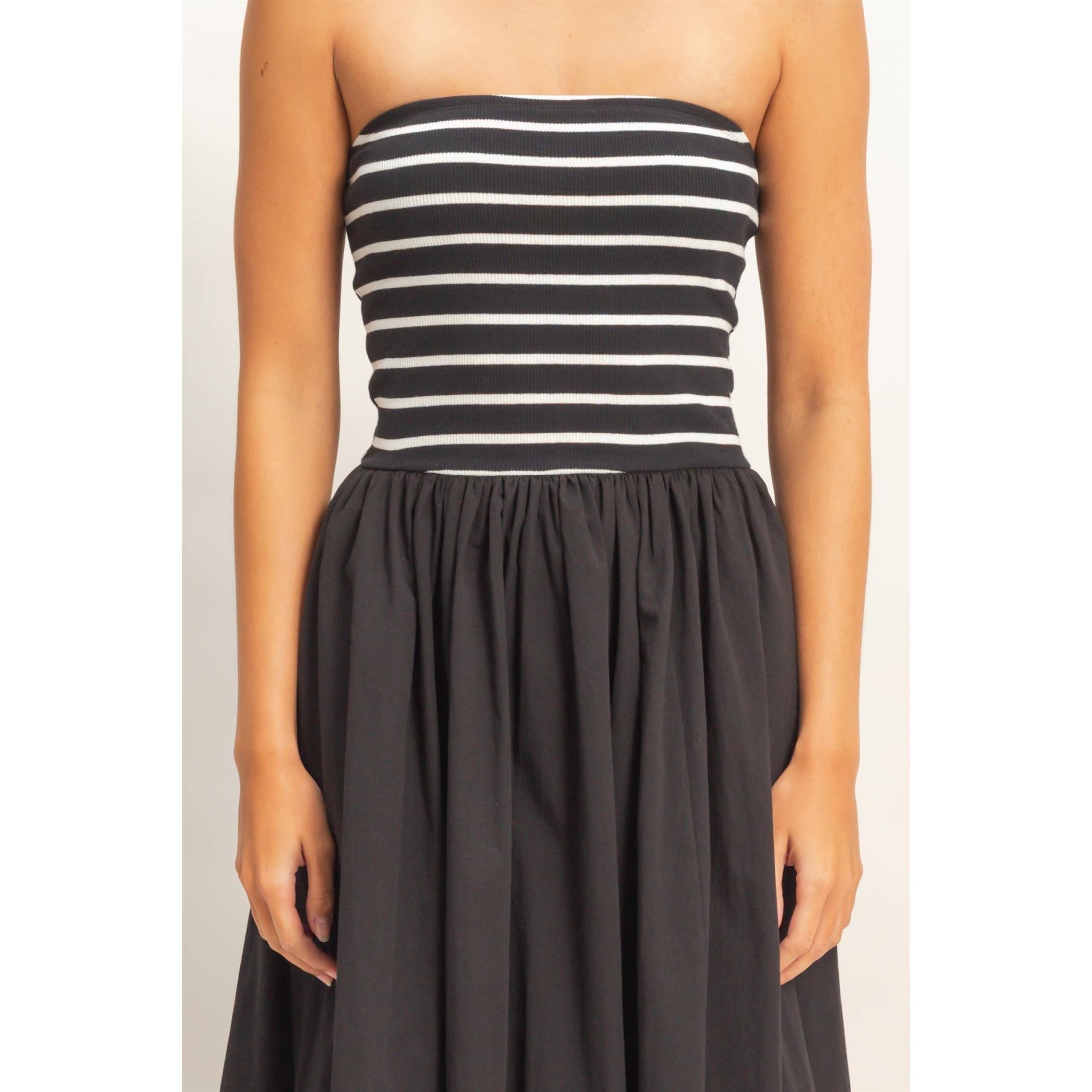 Frankie Striped Strapless Flowy Midi Dress PREORDER