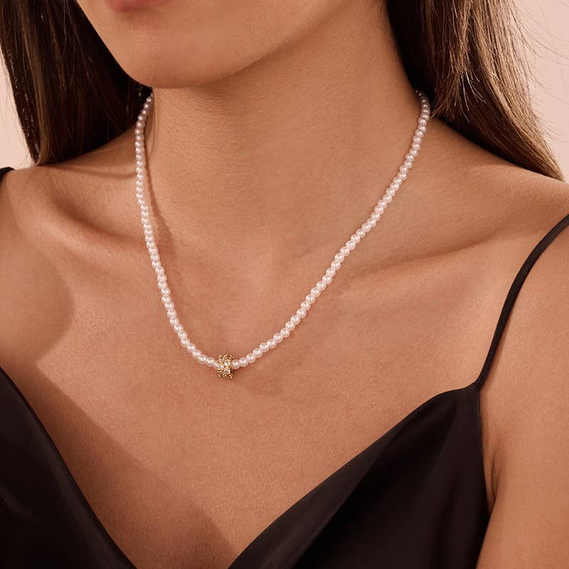 Cere Pearl Spherical Encrusted Rhinestone Charm Necklace