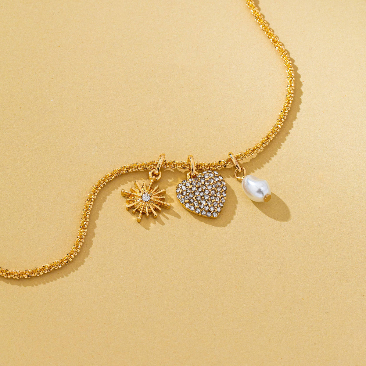 Celestial Heart & Pearl Charm Necklace