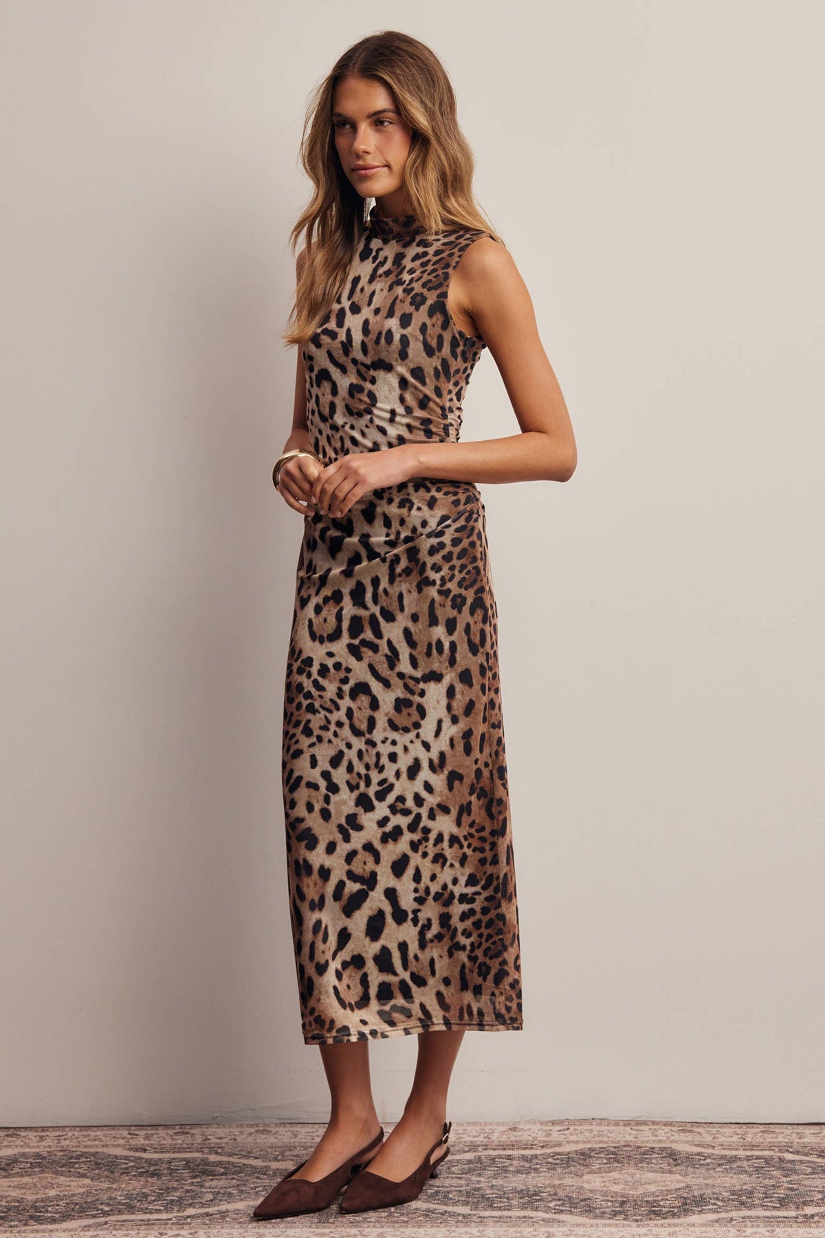 Toots Leopard Print Power Mesh Midi Dress