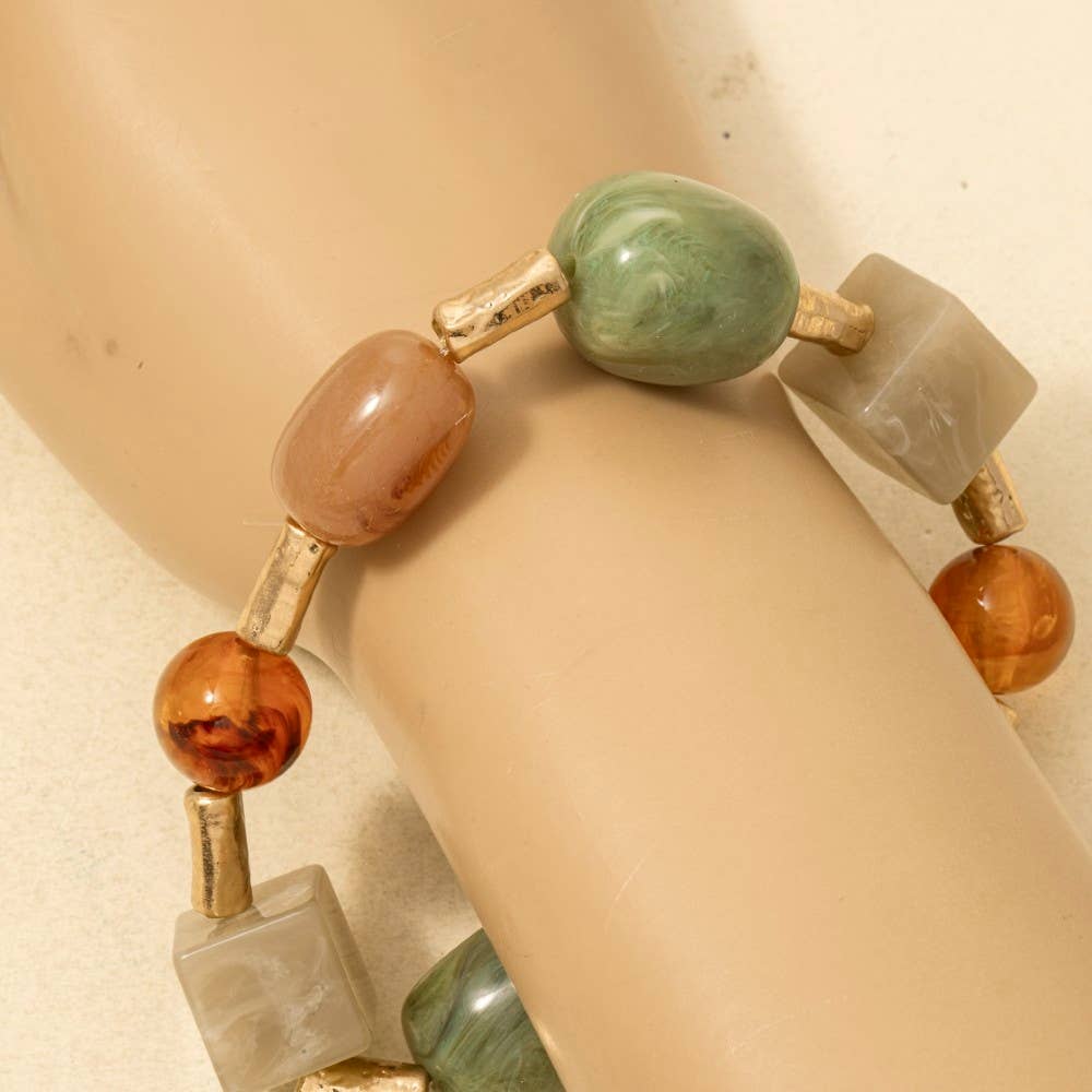 Ruma Acrylic Stones And Metallic Tube Beaded Bracelet