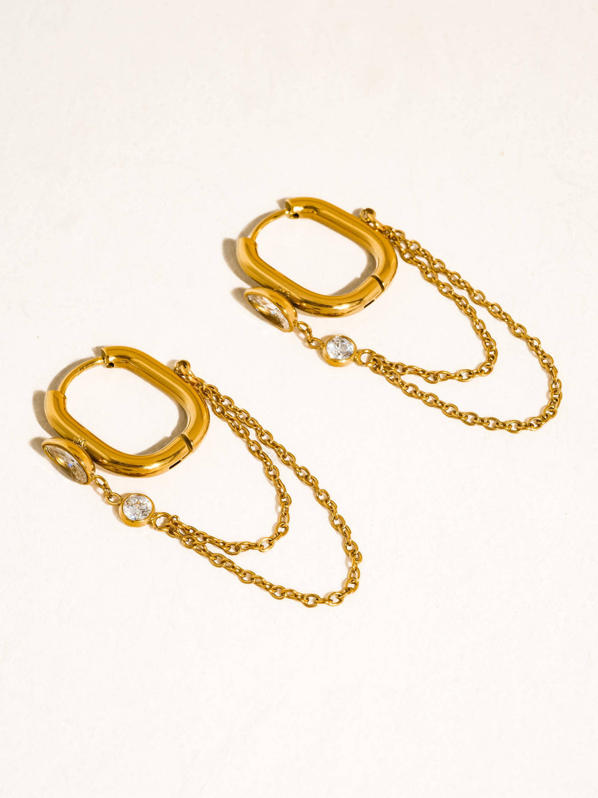 Flânerie by MAIQ Lucienne 18K Gold Non-Tarnish CZ Chain Link Drop Earrings