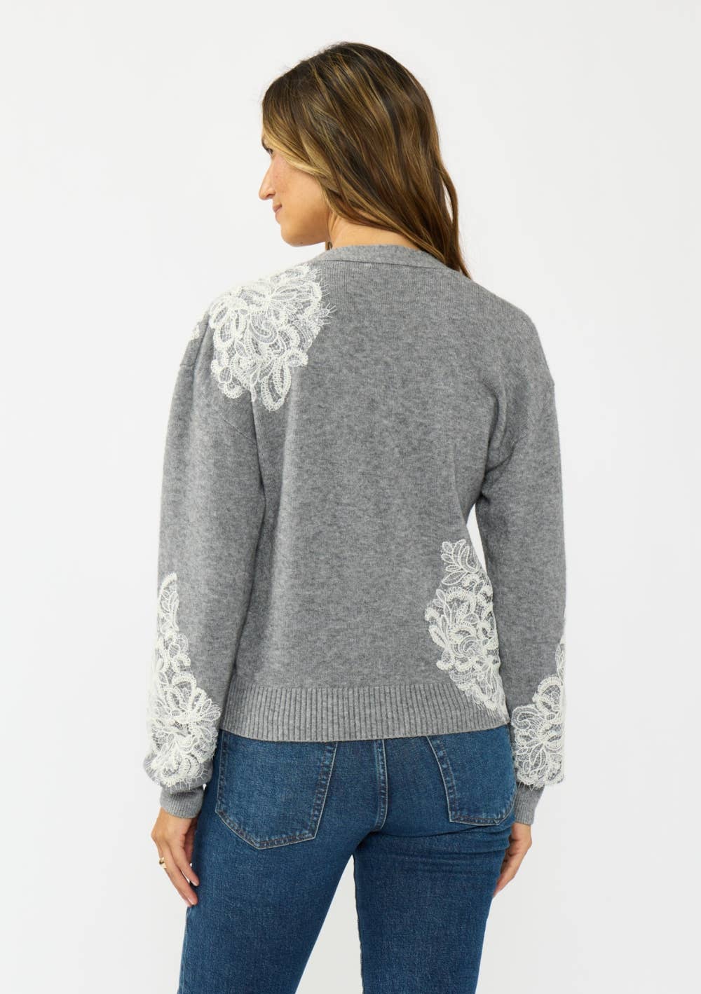 Fester V-Neck Lace Accent Cardigan PREORDER