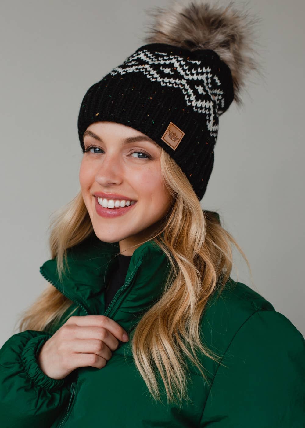 Wentz Black & Speckled Patterned Pom Hat