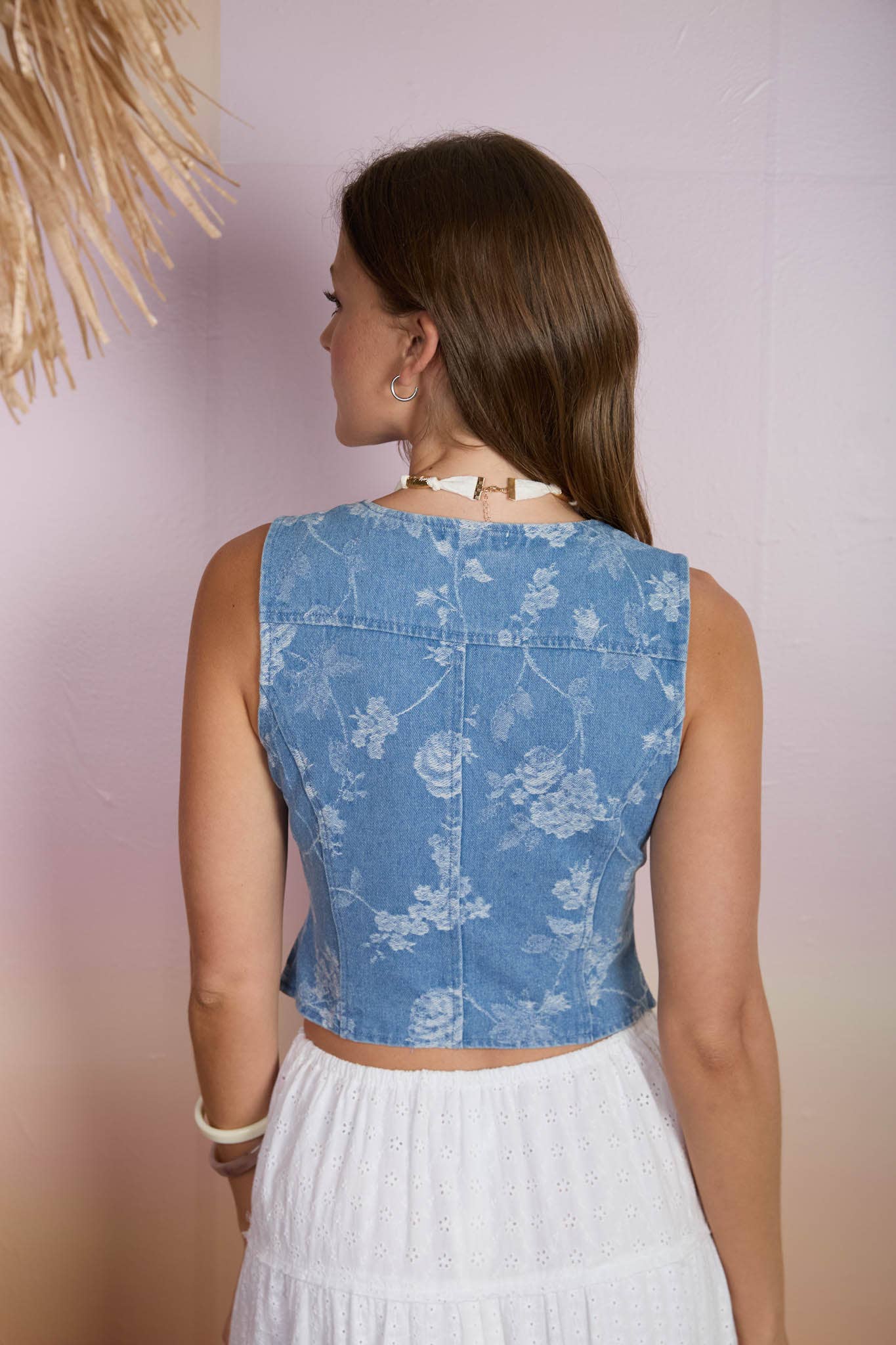 Gretta Floral Button Down Denim Vest