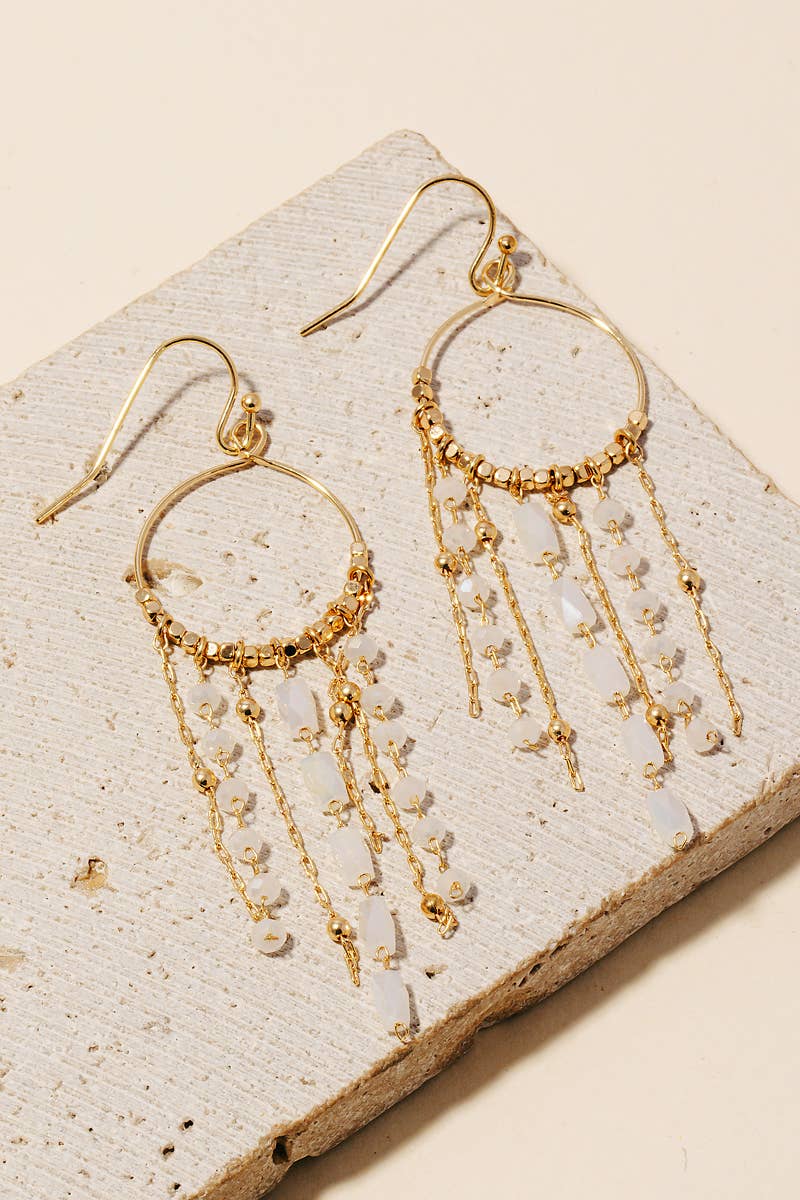 Angie Mixed Glass Beaded Fringe Hoop Dangle Earrings