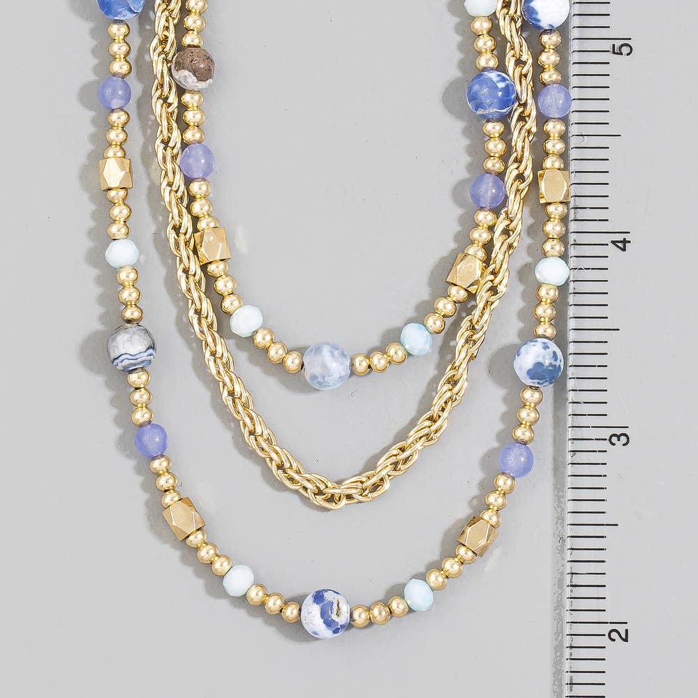 Jarvis Triple Strand Semi Precious Stone Rope Chain Necklace