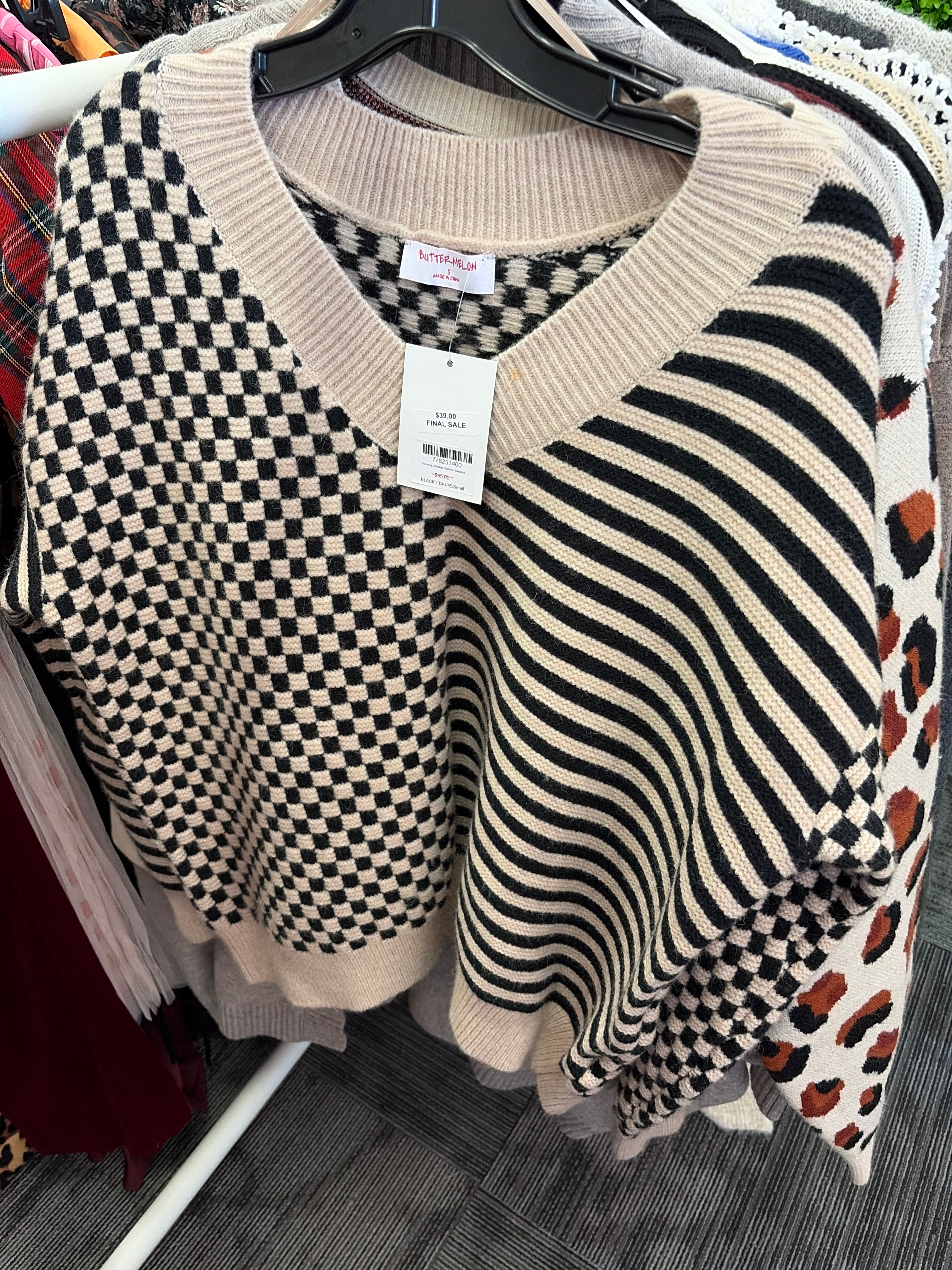 Frenchy Checker Sweater - Small Only! FINAL SALE