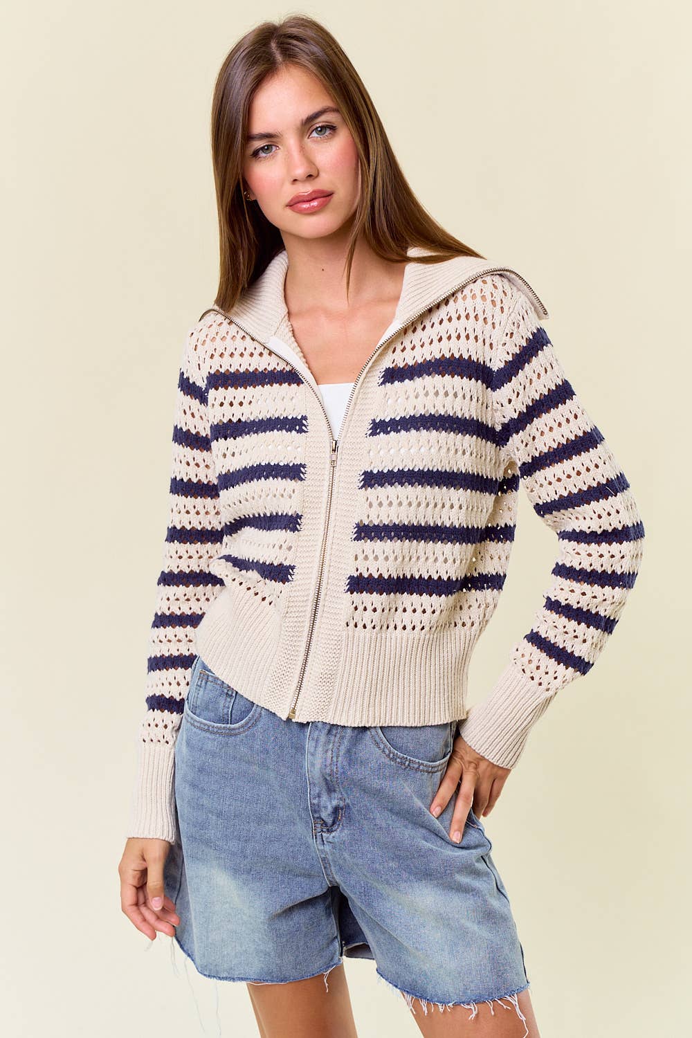 Roary Stripe Pointelle Knit Cardigan