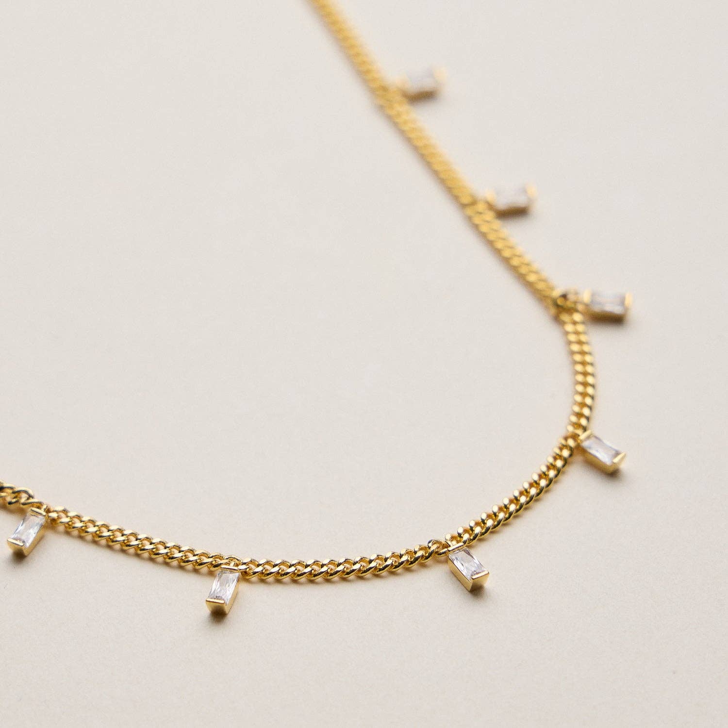 Herm Gold Dipped Baguette Crystal Charm Necklace