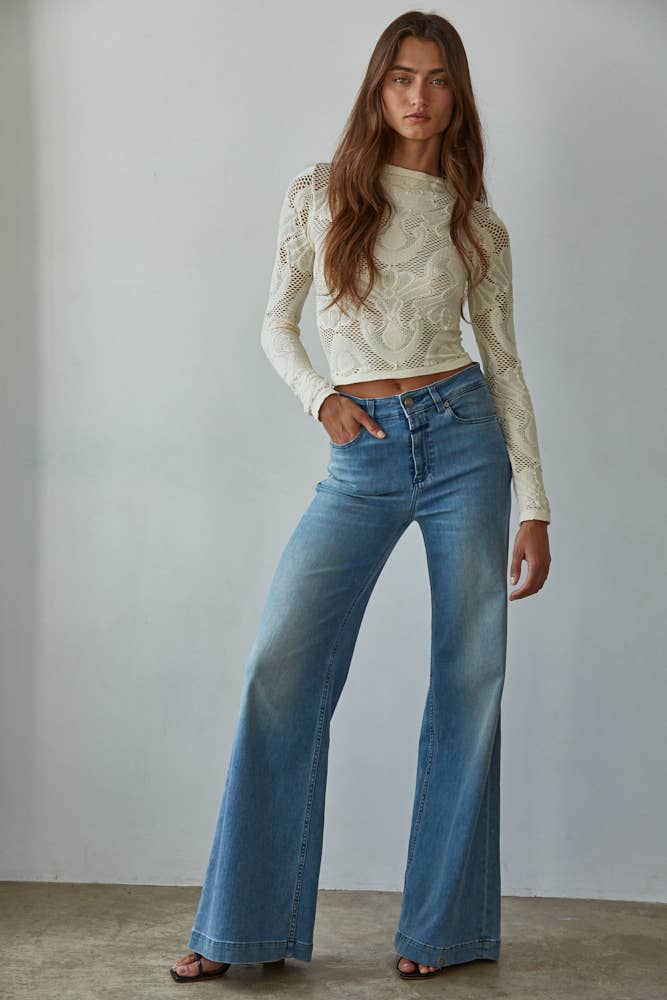 Leda Knit Seamless Jacquard Mock Neck Long Sleeve Top