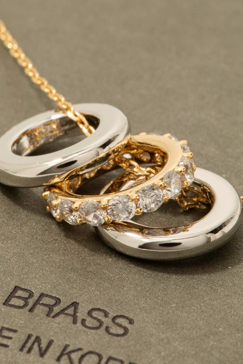 Allison Pave Two Tone Ring Charms Chain Necklace