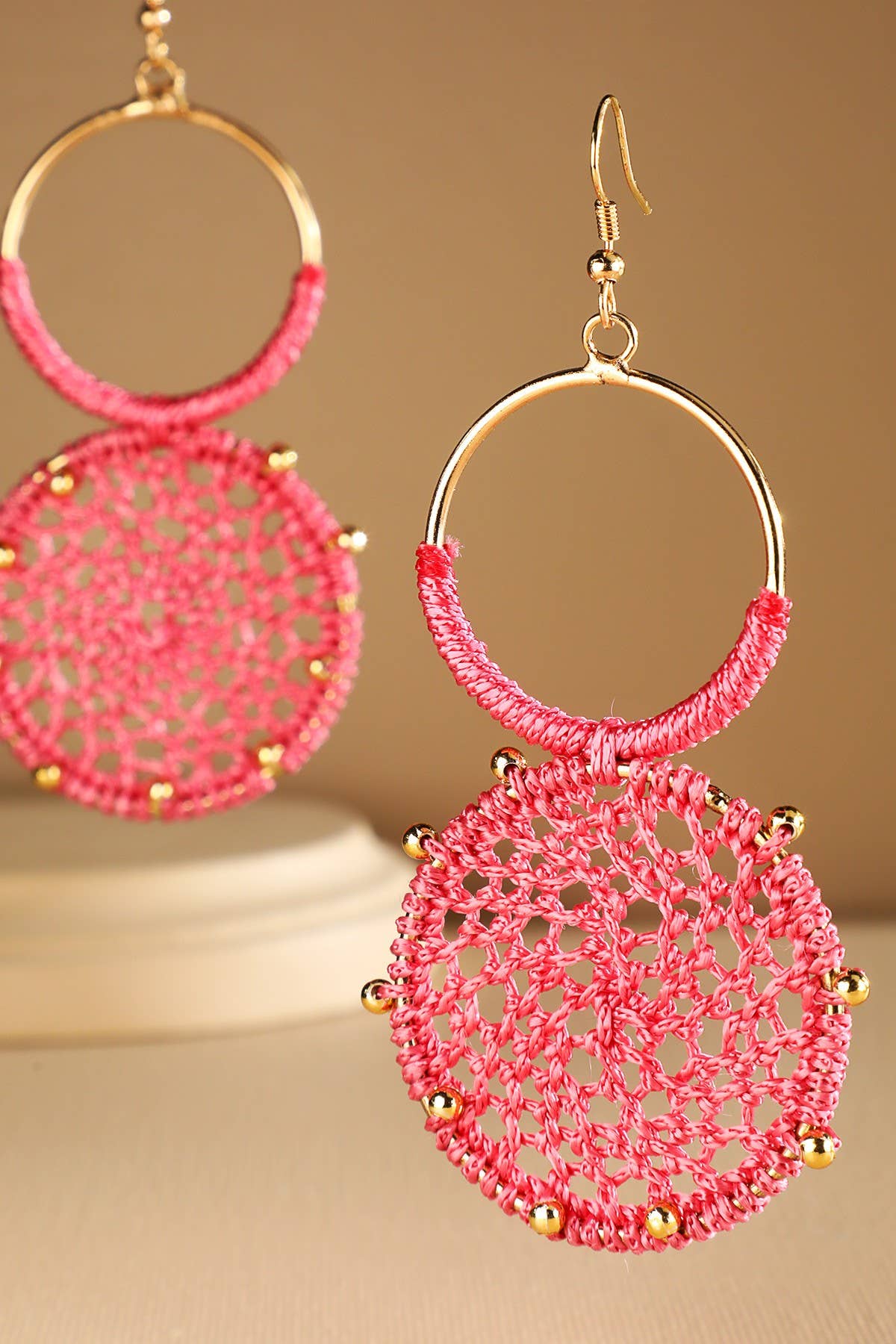 Rattan Knitted Round Tiers  Drop Earring