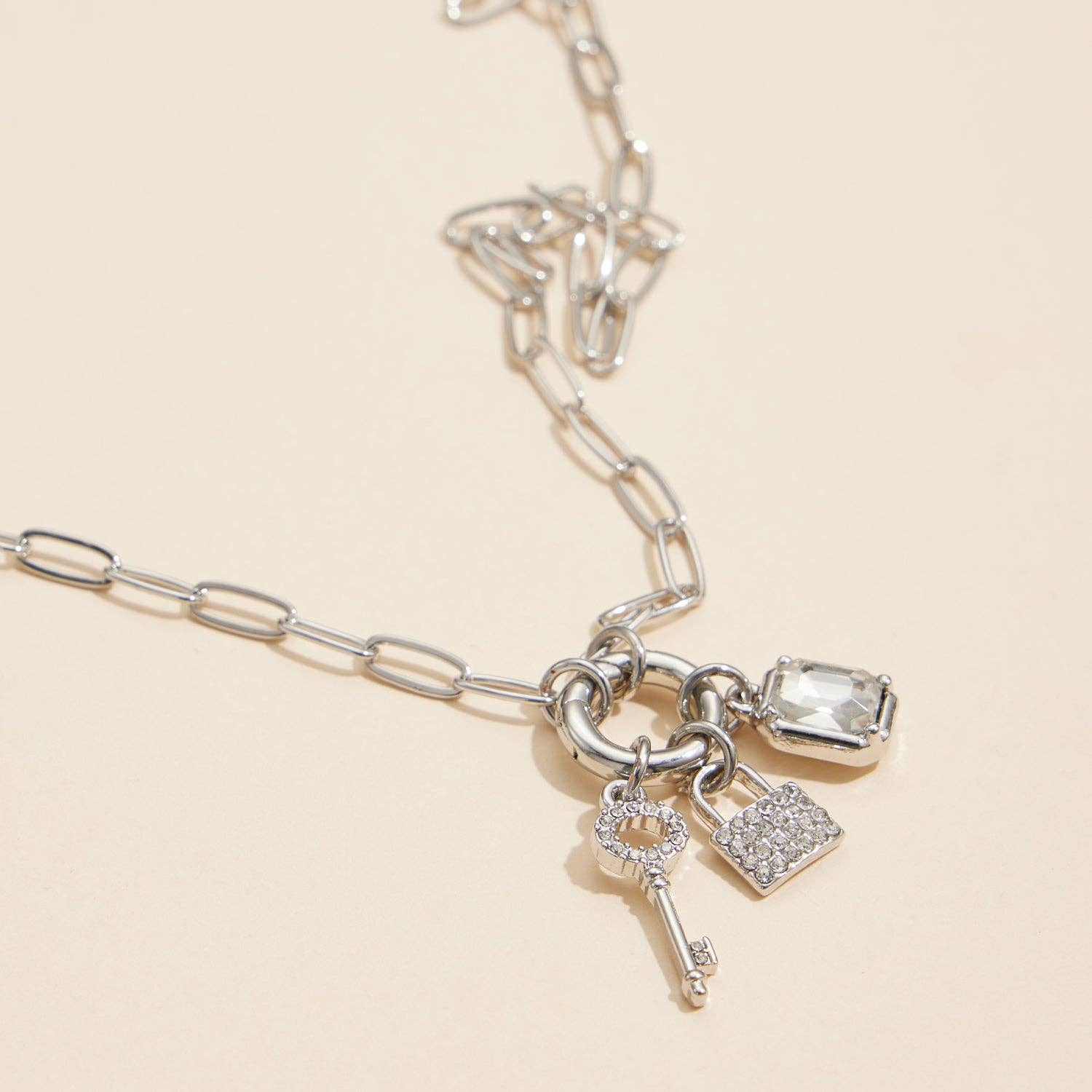 Hucks Gold Dipped Charm Necklace with Key and Gemstone Accents