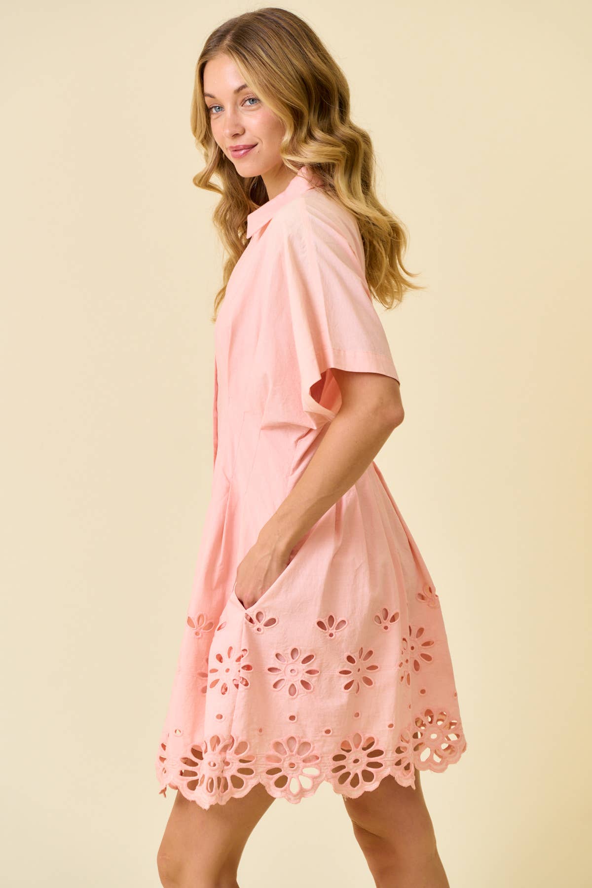 Stefanie Scallop Embroidered Shirt Dress FINAL SALE