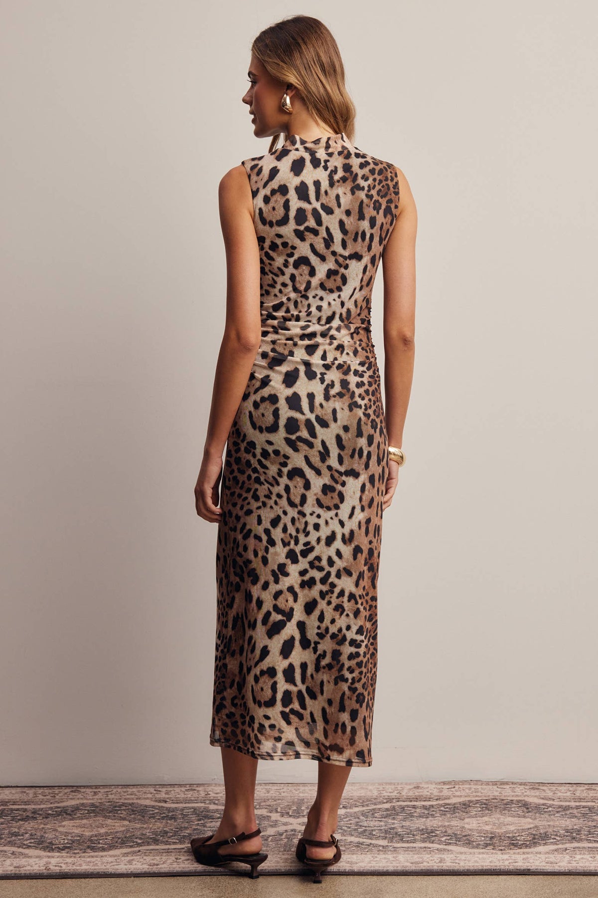 Toots Leopard Print Power Mesh Midi Dress