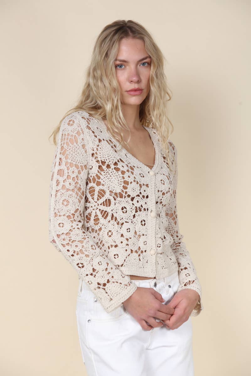 Carmine Crochet Button Front Cardigan