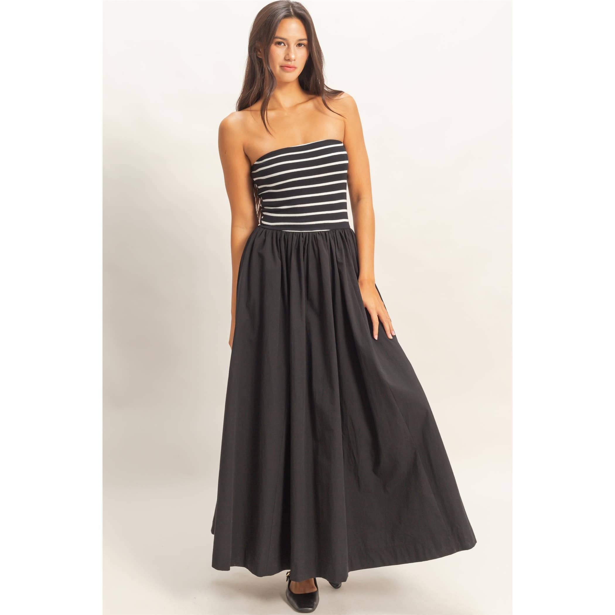 Frankie Striped Strapless Flowy Midi Dress PREORDER