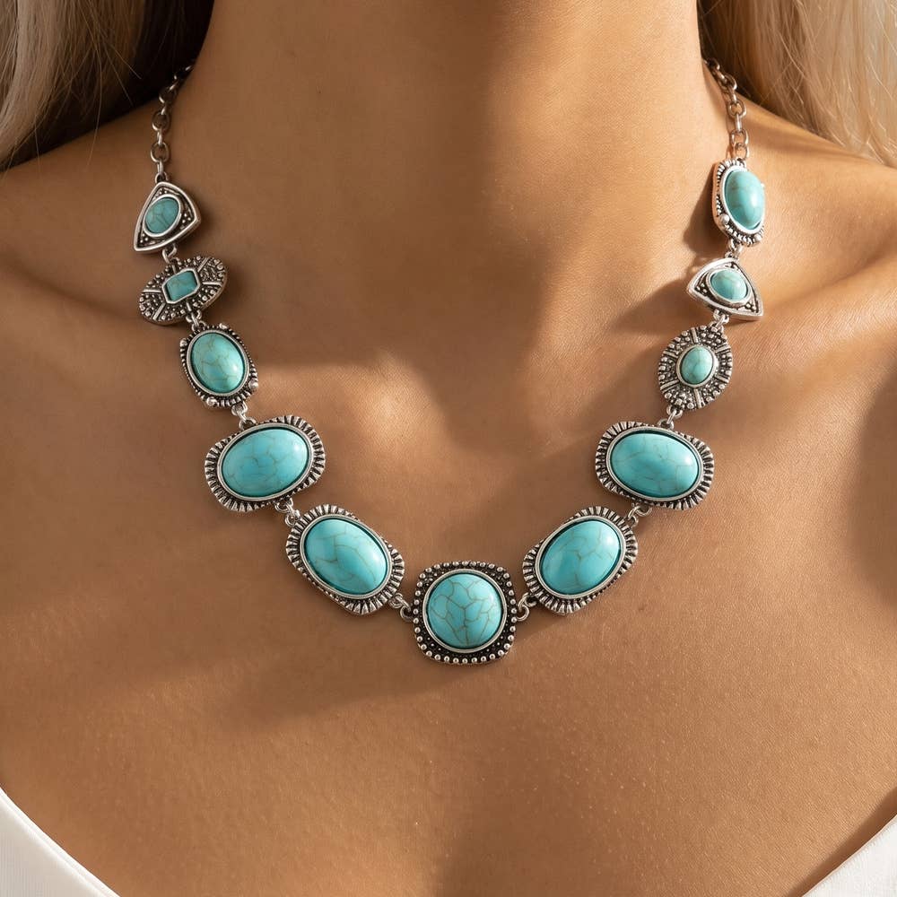 Stef Turquoise Stone Western Collar Necklace