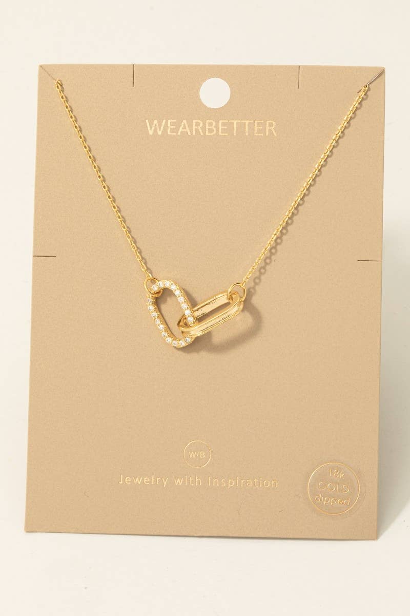 Abba Gold Dipped Cz Pave Oval Link Pendant Necklace