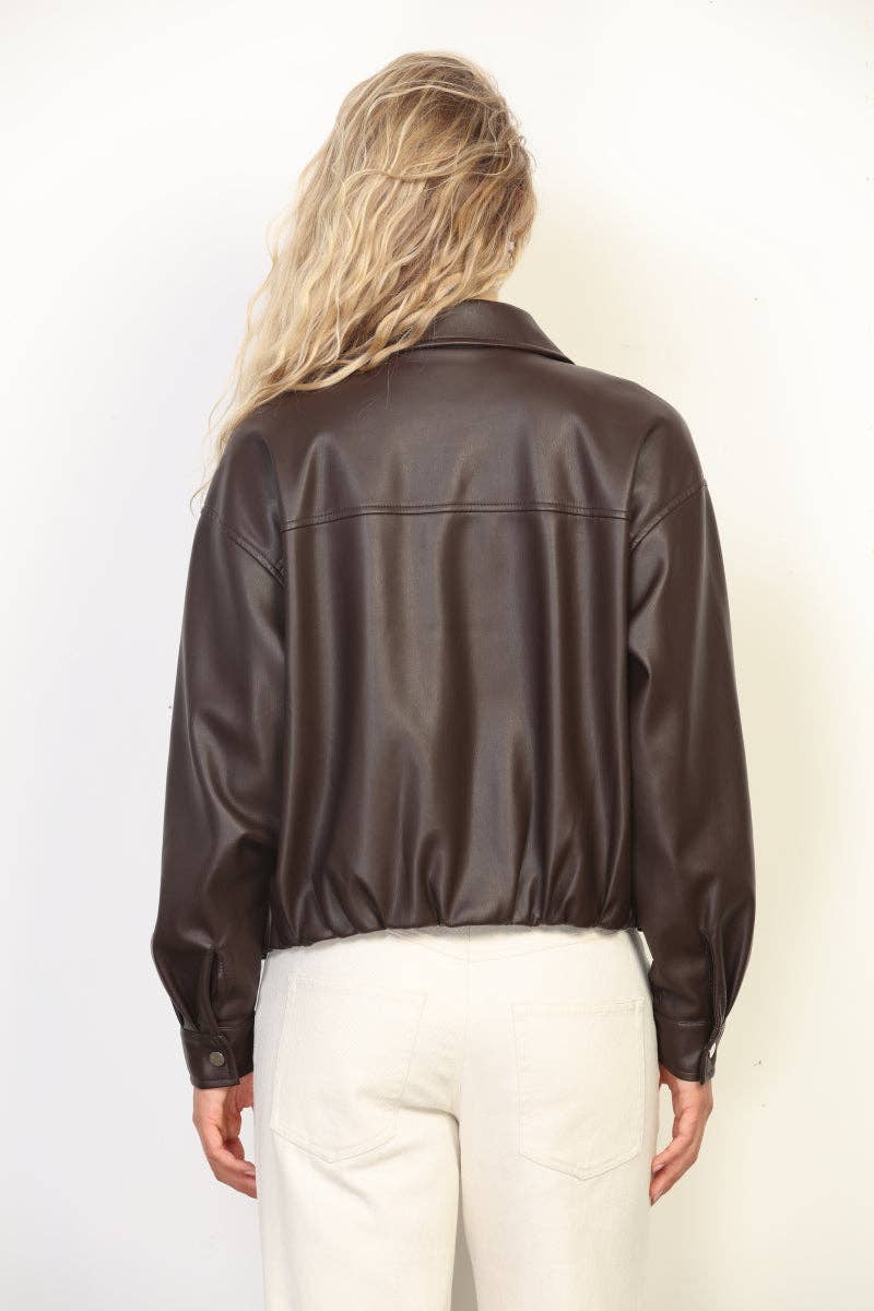 Garrett Faux Leather Bomber Jacket