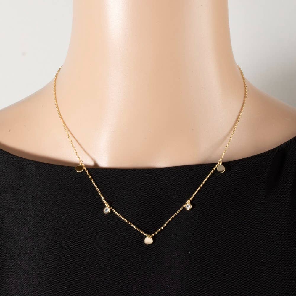 Arso Disc And Cz Drop Charm Necklace