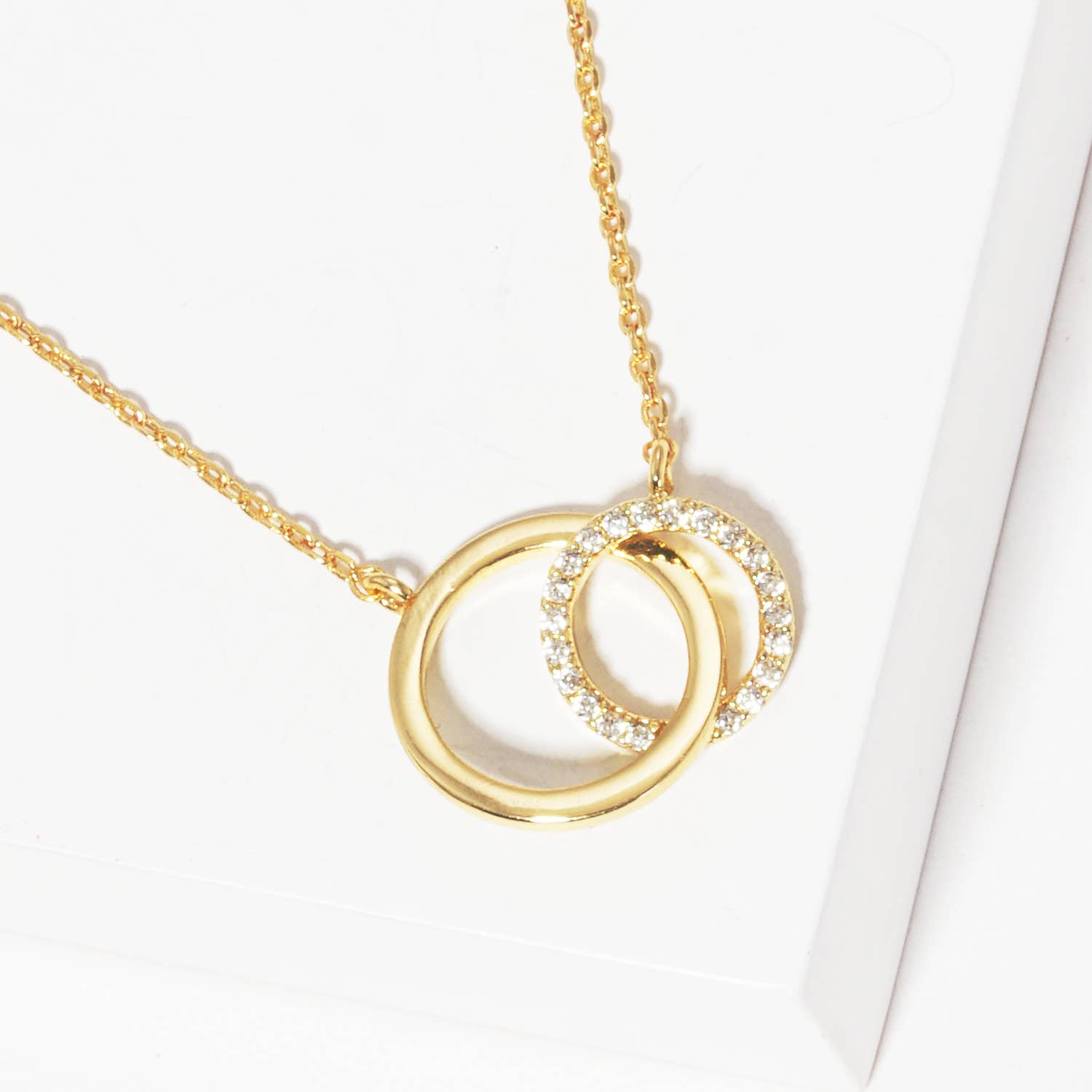 Deann CZ Gold-Dipped Double Ring Necklace (2 Colors!)