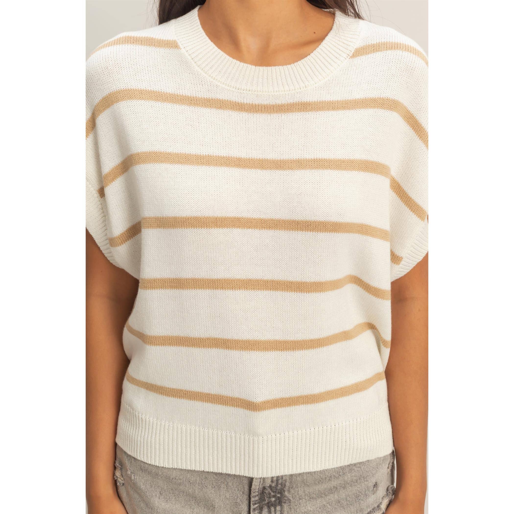 Cici Striped Crew Neck Knit Top
