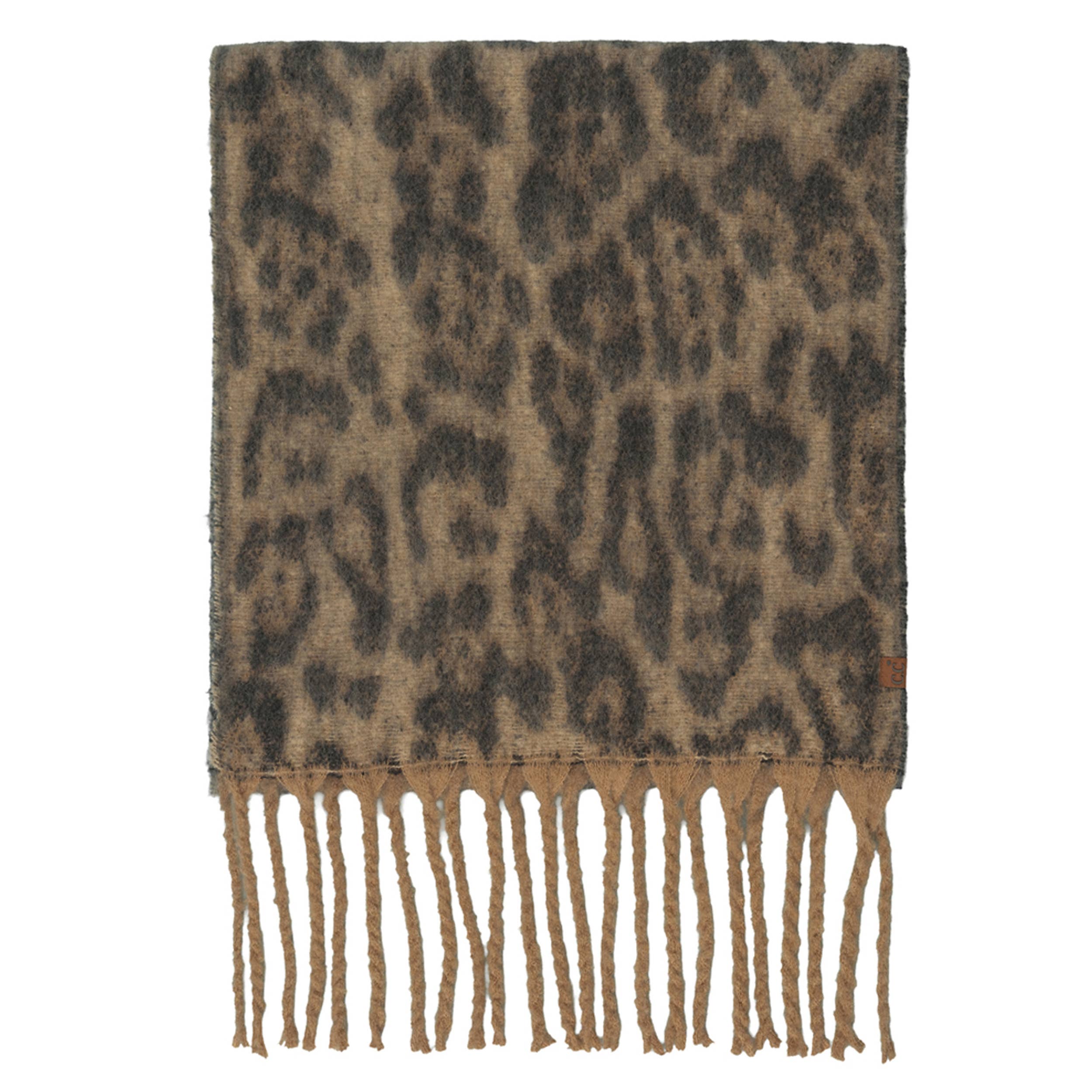 C.C Woven Leopard Pattern Print with Fringe Scarf