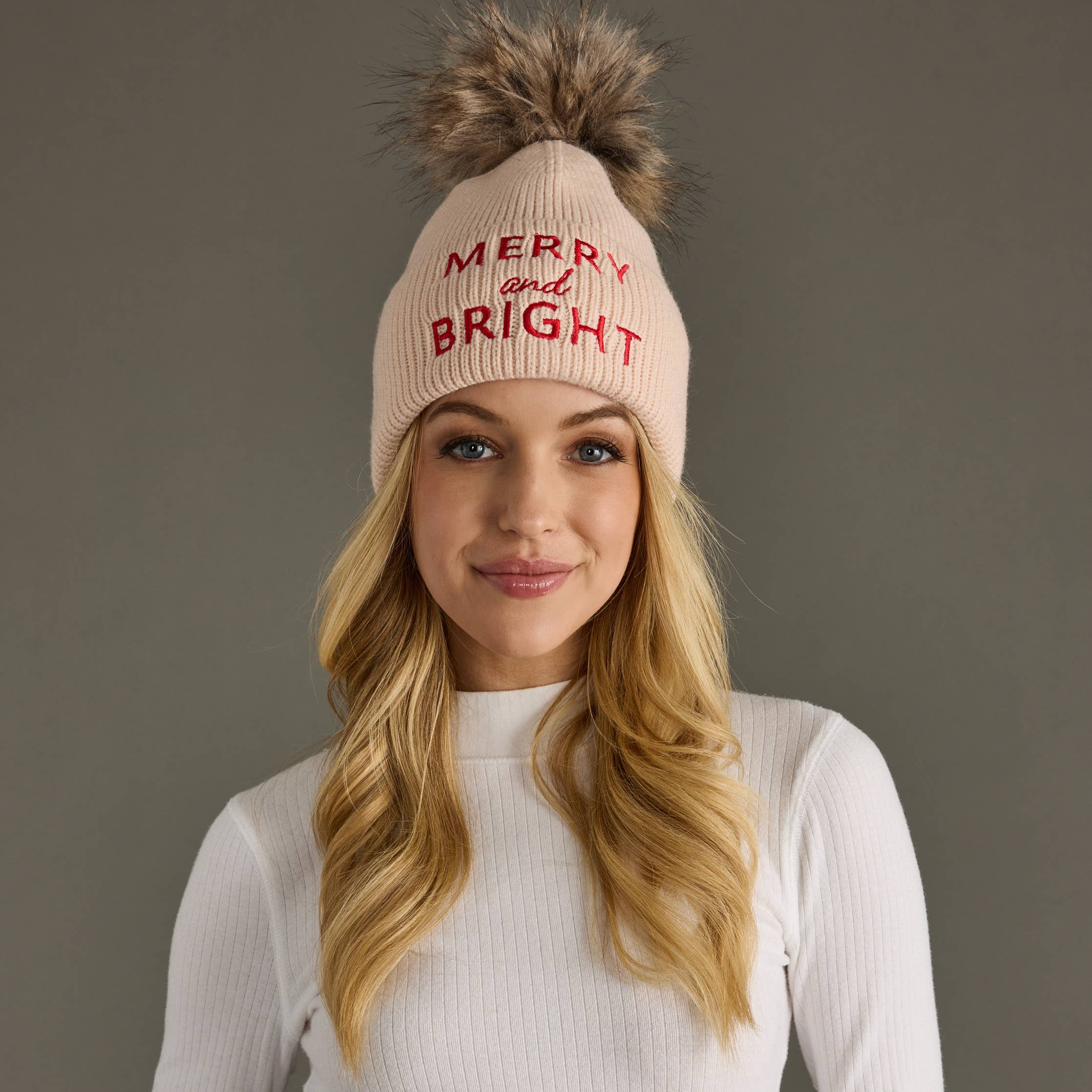 Lae Blush Merry & Bright Knit Pom Hat