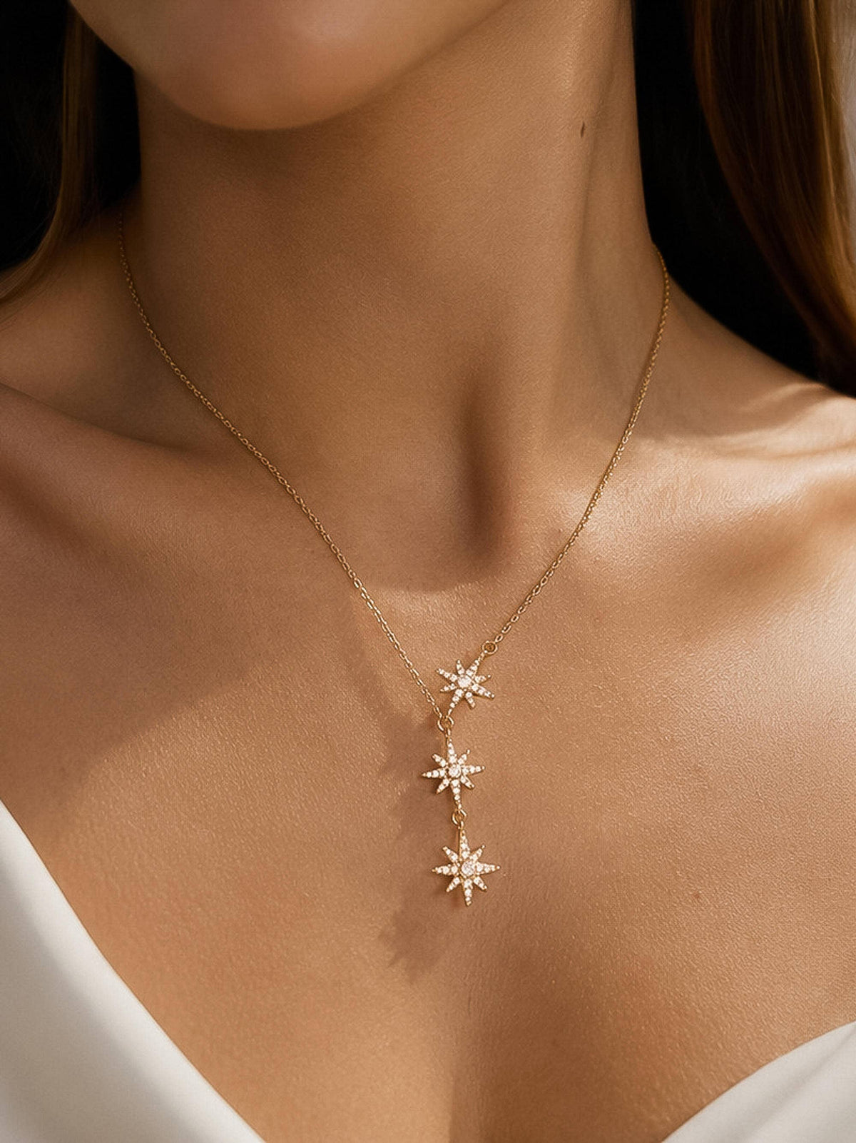 Flânerie by MAIQ Clary 18K Gold Non-Tarnish CZ Starburst Drop Necklace