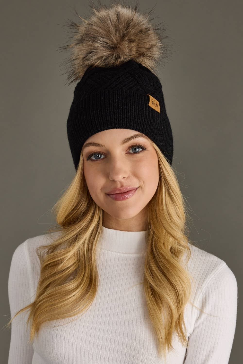 Wilbur Black Decorative Knit Pom Hat