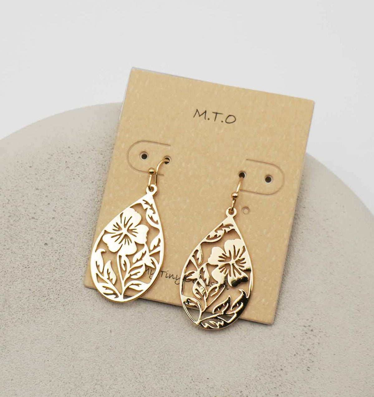 Darby Shiny Gold Plated Openwork Floral Teardrop Earring