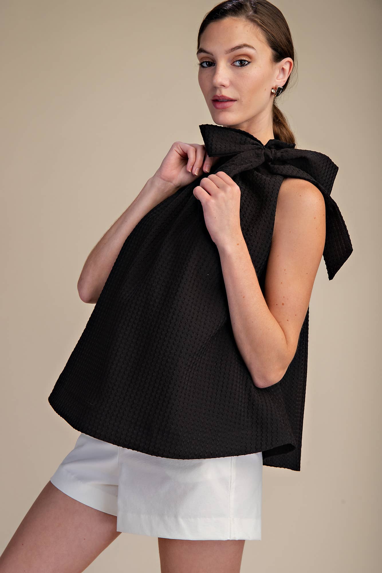 Mel Ruffle Neck Tie Sleeveless Top