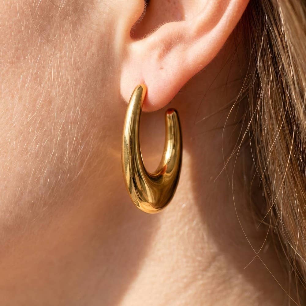 Biggs Gold Dipped Puffy Oval Hoop Earrings
