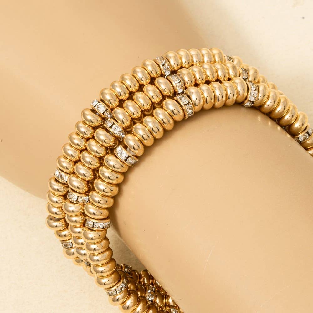 Rux Rhinestone And Metallic Disc Beaded Bracelet Set