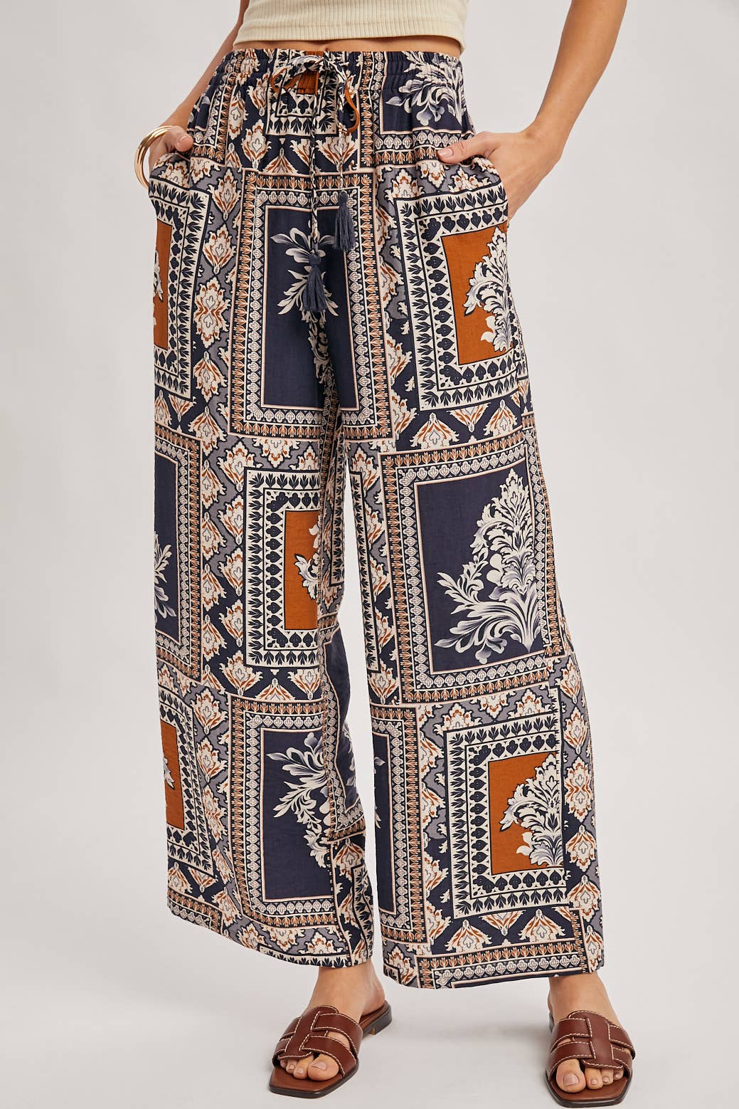 Viki Boho Print Wide Leg Pants