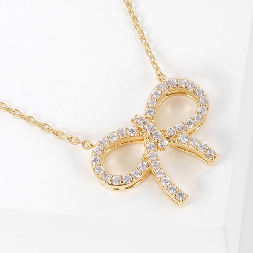 Noah CZ Gold-Dipped Bow Rhinestone Necklace