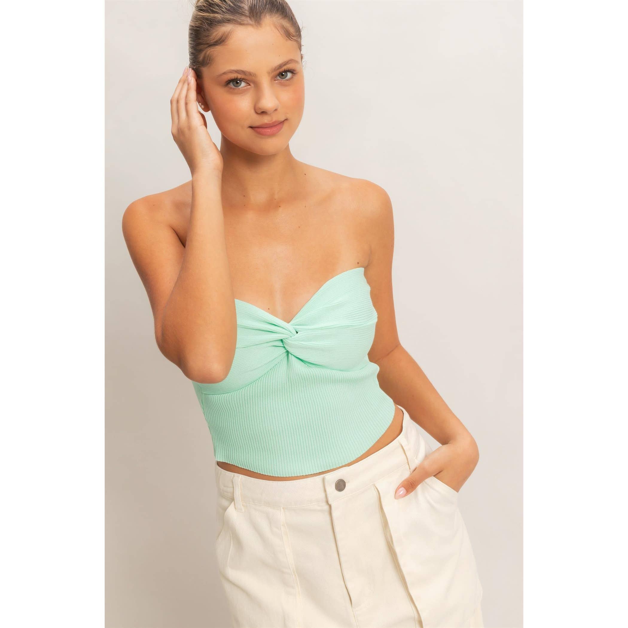 Ream Ribbed Knot Bustier Top