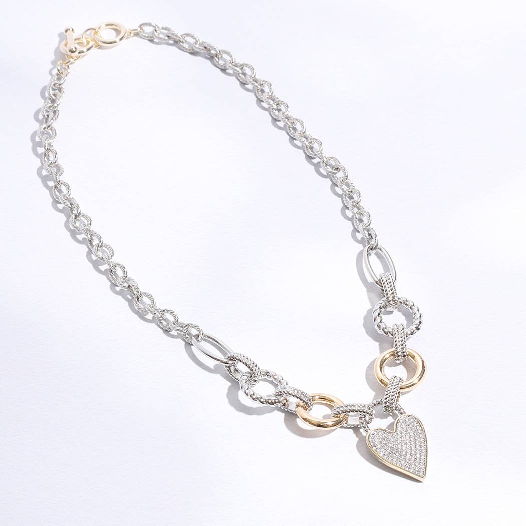 Neds Pave Heart Charm Link Chain Necklace
