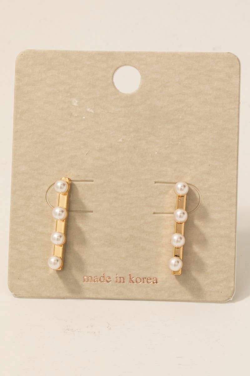 Allan Pearl Beaded Bar Stud Drop Earrings