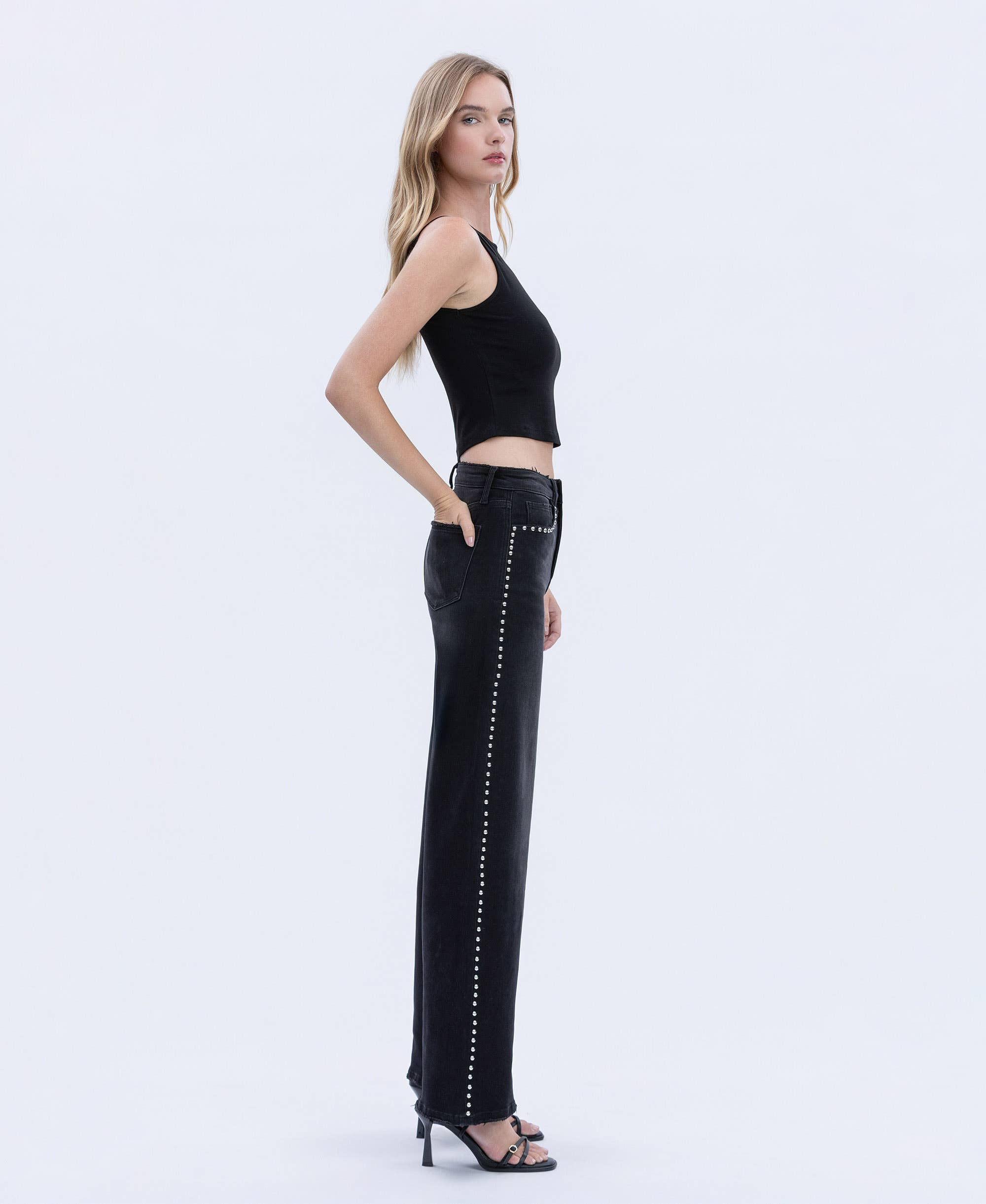 Vervet Nail Head Black Wide Jeans