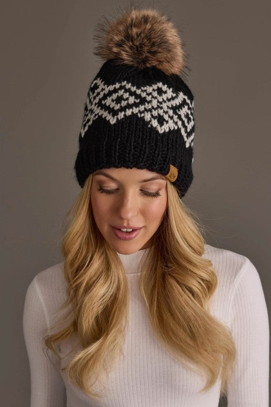 Blake Black & White Pattern Pom Hat