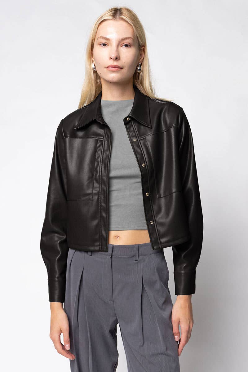 Mia Black Vegan Butter Leather Cropped Jacket