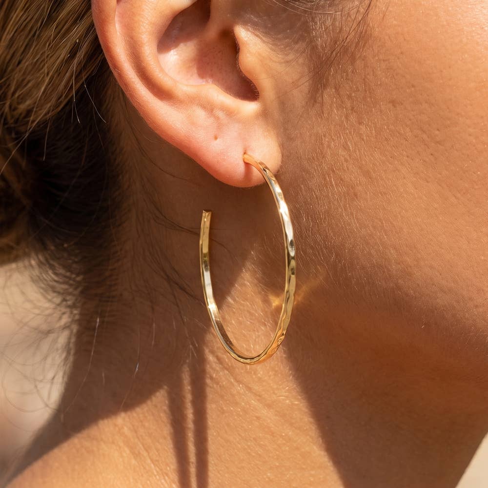 Sealy 18K Gold Dipped Hammered Medium Hoop Earrings