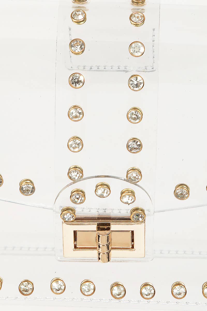 Sartin Transparent Rectangle Rhinestone Trim Bag